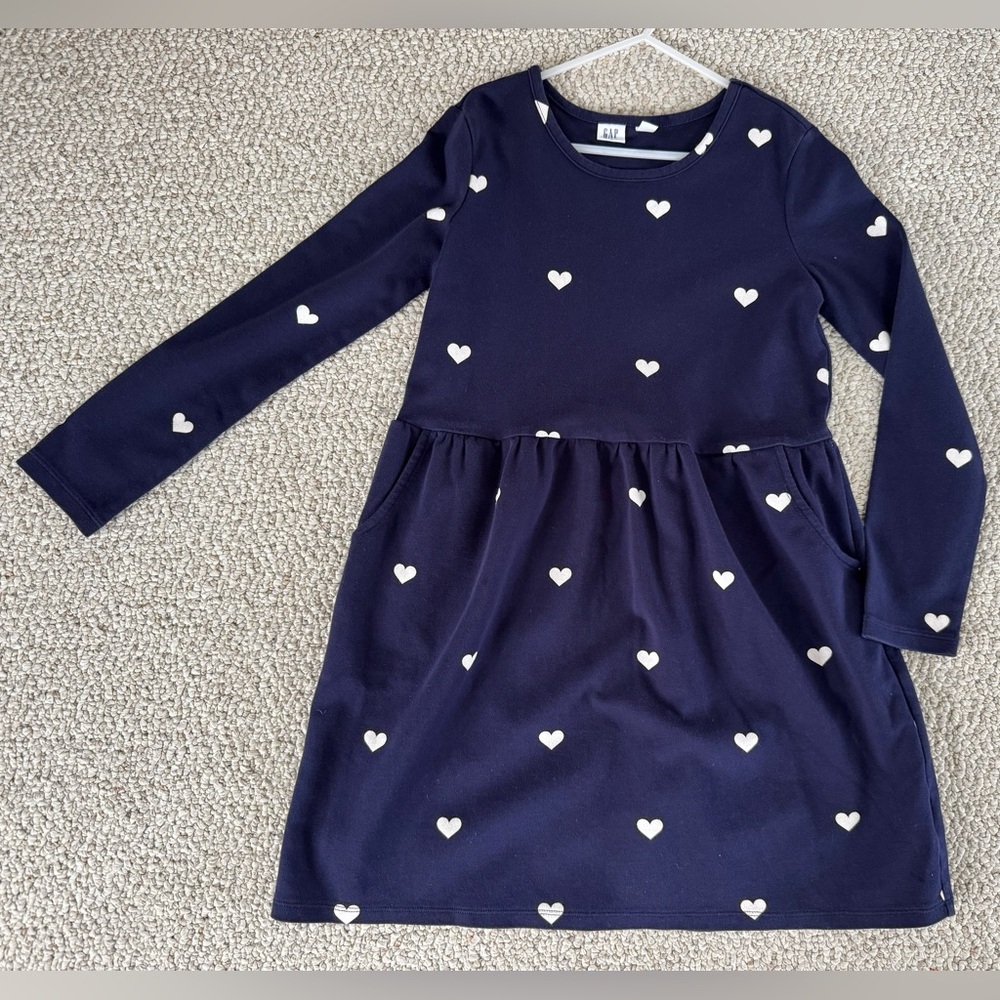 Heart Pattern Navy Long sleeve Dress with Pockets